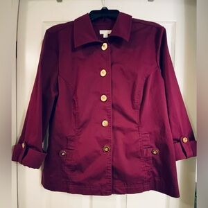 Charter Club Women’s Jacket Blazer Size XL Plum Button Front 3/4 Sleeve